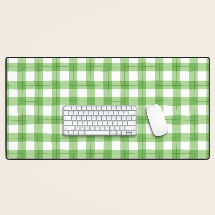 Green geometric plaid gingham pattern Desk Mat Gallery Image 1