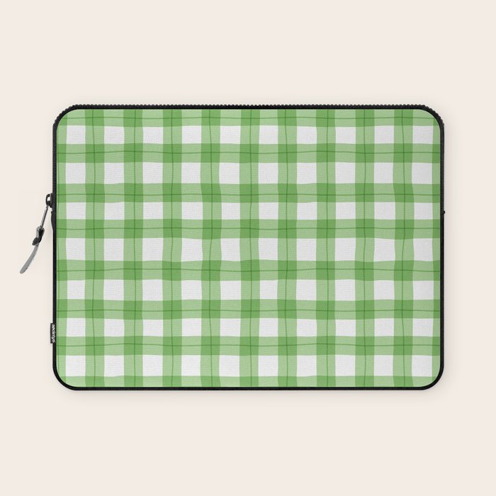 Green geometric plaid gingham pattern Laptop Sleeve Gallery Image 1