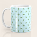 Mid Century Modern Stars and Dots Pattern in Light Aqua Blue and Olive Green Coffee Mug Gallery Image 3