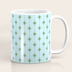 Mid Century Modern Stars and Dots Pattern in Light Aqua Blue and Olive Green Coffee Mug Gallery Image 1