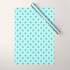 Mid Century Modern Stars and Dots Pattern in Light Aqua Blue and Olive Green Wrapping Paper Gallery Image 1