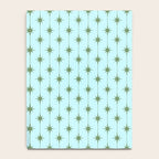 Mid Century Modern Stars and Dots Pattern in Light Aqua Blue and Olive Green Notebook Gallery Image 4
