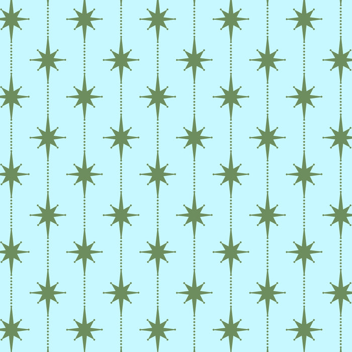 Mid Century Modern Stars and Dots Pattern in Light Aqua Blue and Olive Green Coffee Mug Gallery Image 2