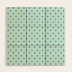 Mid Century Modern Stars and Dots Pattern in Light Aqua Blue and Olive Green Wood Wall Art Gallery Image 1