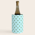 Mid Century Modern Stars and Dots Pattern in Light Aqua Blue and Olive Green Wine Chiller Gallery Image 3