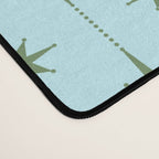Mid Century Modern Stars and Dots Pattern in Light Aqua Blue and Olive Green Desk Mat Gallery Image 4