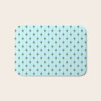 Mid Century Modern Stars and Dots Pattern in Light Aqua Blue and Olive Green Bath Mat Gallery Image 1