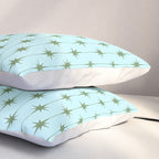 Mid Century Modern Stars and Dots Pattern in Light Aqua Blue and Olive Green Pillow Sham Gallery Image 3