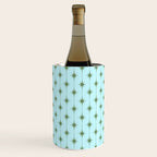 Mid Century Modern Stars and Dots Pattern in Light Aqua Blue and Olive Green Wine Chiller Gallery Image 1