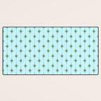 Mid Century Modern Stars and Dots Pattern in Light Aqua Blue and Olive Green Desk Mat Gallery Image 3