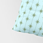 Mid Century Modern Stars and Dots Pattern in Light Aqua Blue and Olive Green Pillow Sham Gallery Image 4