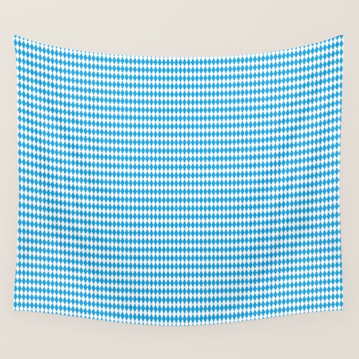 Oktoberfest Bavarian Blue and White Small Diagonal Diamond Pattern Wall Tapestry Gallery Image 1