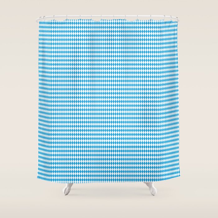 Oktoberfest Bavarian Blue and White Small Diagonal Diamond Pattern Shower Curtain Gallery Image 1