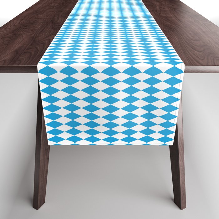 Oktoberfest Bavarian Blue and White Small Diagonal Diamond Pattern Table Runner Gallery Image 1
