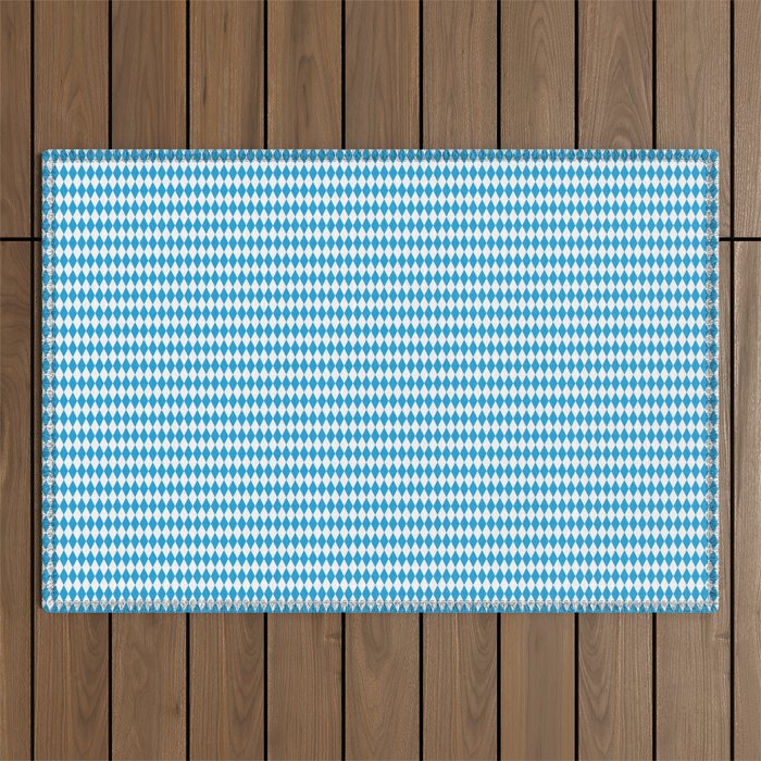 Oktoberfest Bavarian Blue and White Small Diagonal Diamond Pattern Outdoor Rug Gallery Image 1