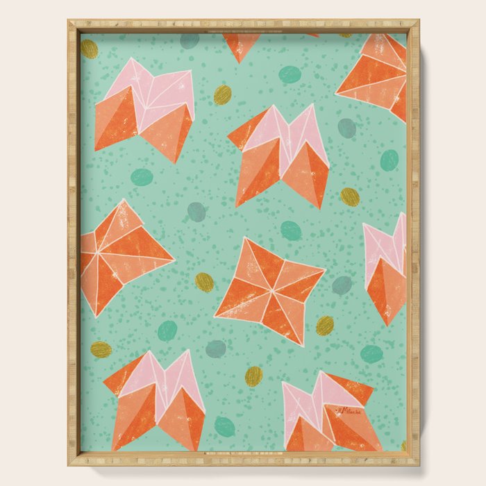 Origami Fortune Teller in Seafoam Green & Orange Serving Tray Gallery Image 1