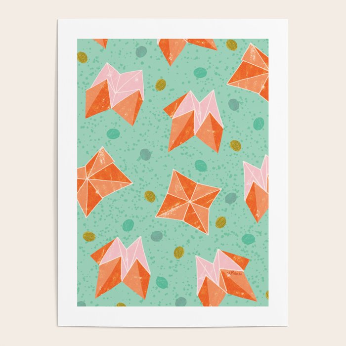 Origami Fortune Teller in Seafoam Green & Orange Poster Gallery Image 4