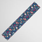 Mexican Christmas Tree // blue background blue pine leaves multicoloured holiday decorations pan dulce balls cacti hearts birds pom-pom garland pinatas santa claus conchas donuts Table Runner Gallery Image 3