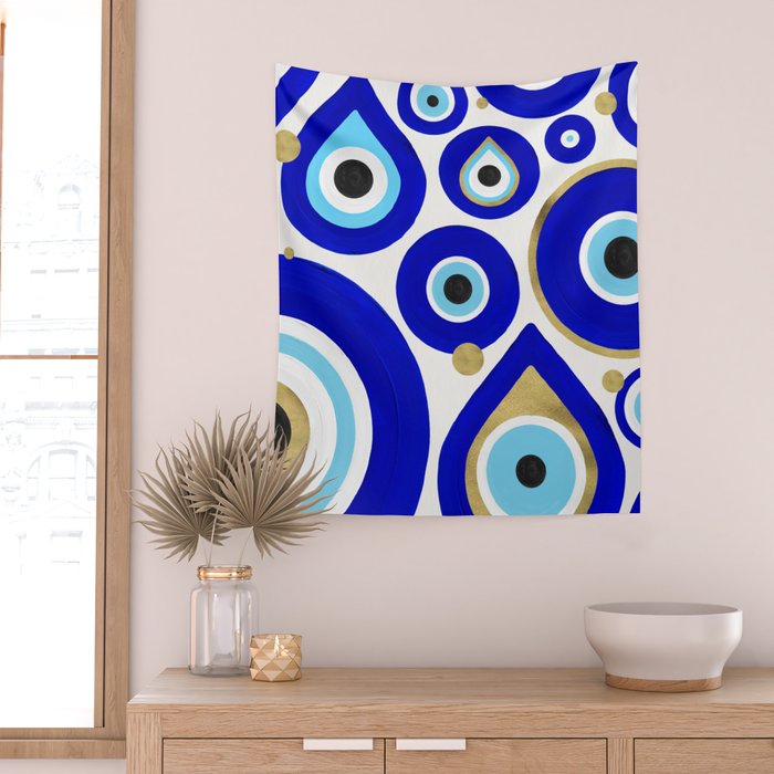 Evil Eye Charms on White Wall Tapestry Gallery Image 2