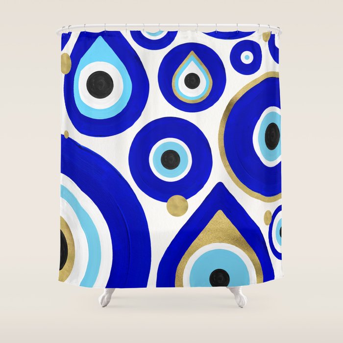 Evil Eye Charms on White Shower Curtain Gallery Image 1