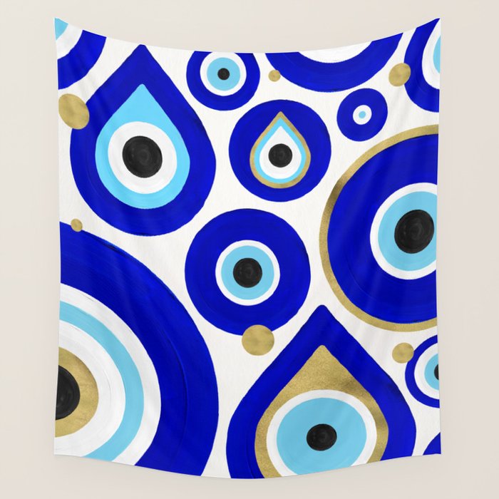 Evil Eye Charms on White Wall Tapestry Gallery Image 1