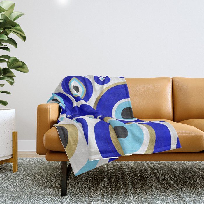 Evil Eye Charms on White Throw Blanket Gallery Image 1