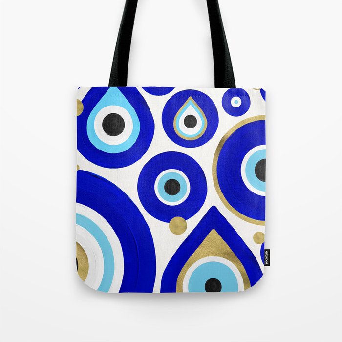 Evil Eye Charms on White Tote Bag Gallery Image 1