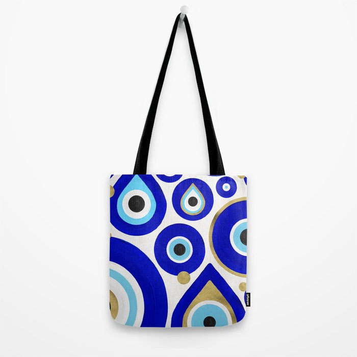 Evil Eye Charms on White Tote Bag Gallery Image 2