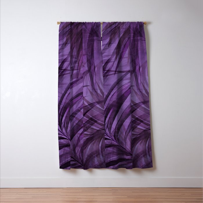 Lush Tropical Midnight Garden Purple Palm Grove  Window Curtain Gallery Image 3