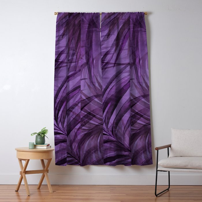 Lush Tropical Midnight Garden Purple Palm Grove  Window Curtain Gallery Image 1