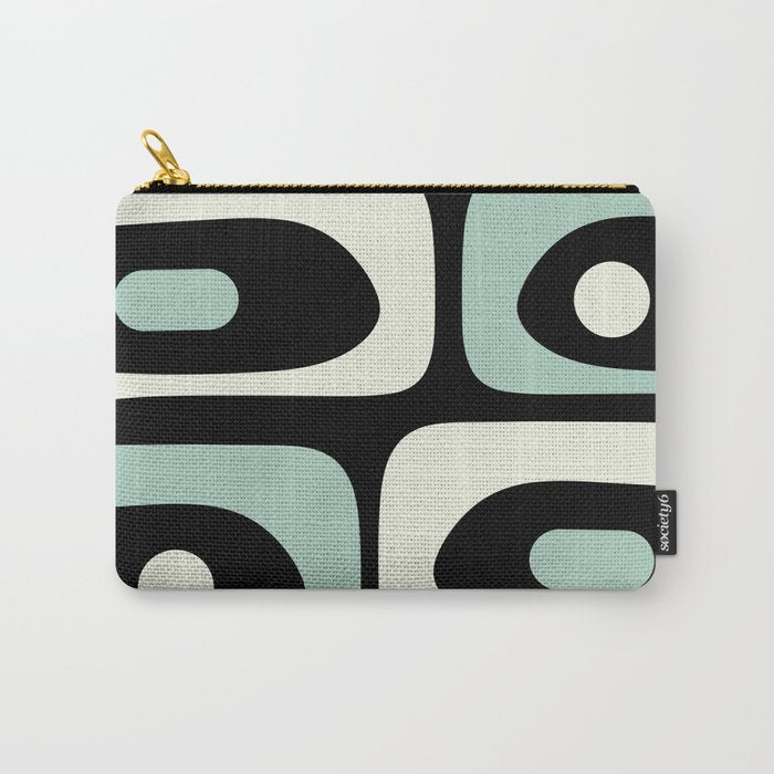 Long Piquet Mid Century Modern Minimalist Pattern Mint Black Carry All Pouch Gallery Image 1