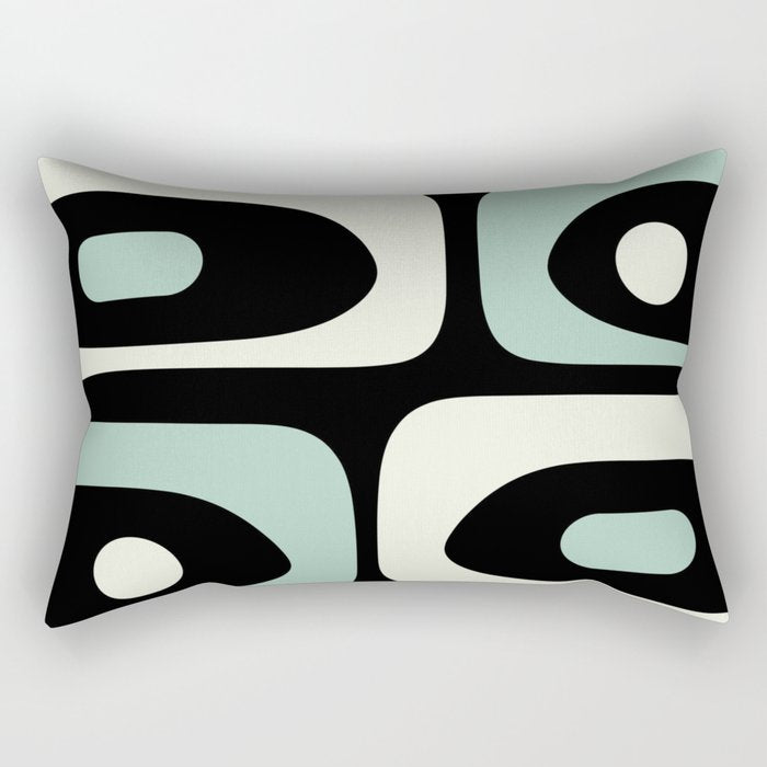Long Piquet Mid Century Modern Minimalist Pattern Mint Black Rectangular Pillow Gallery Image 2