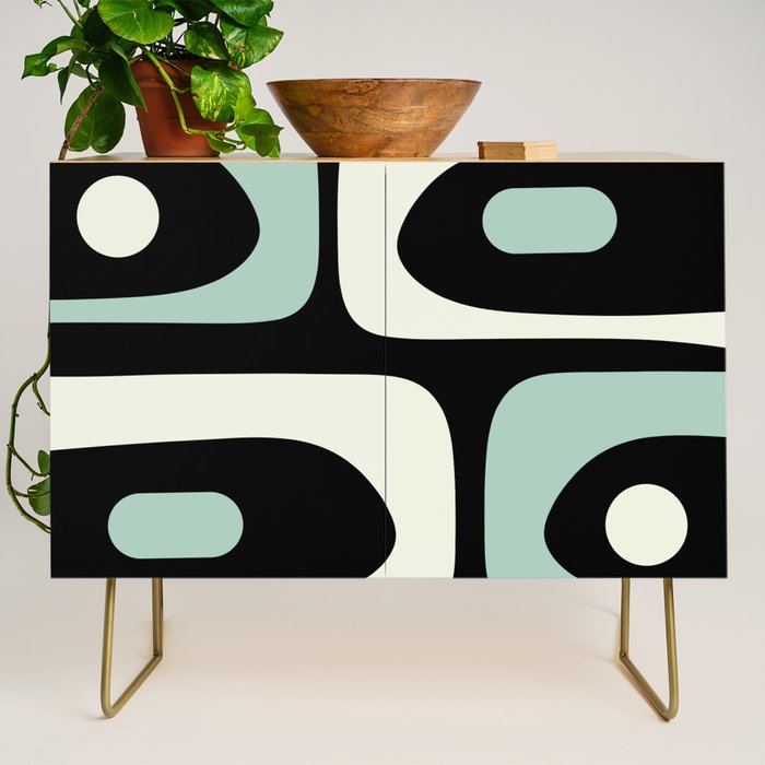 Long Piquet Mid Century Modern Minimalist Pattern Mint Black Credenza Gallery Image 1