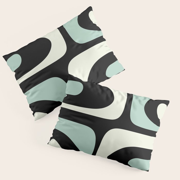 Long Piquet Mid Century Modern Minimalist Pattern Mint Black Pillow Sham Gallery Image 3