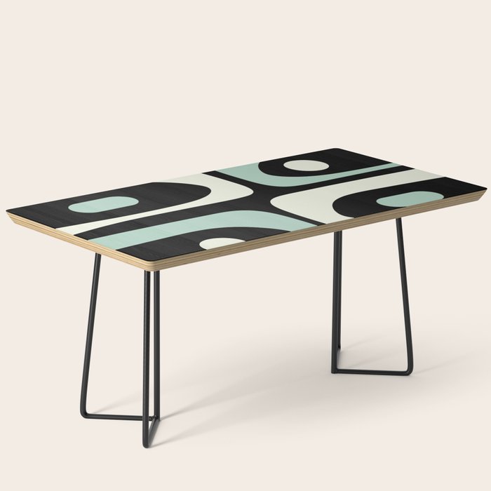 Long Piquet Mid Century Modern Minimalist Pattern Mint Black Coffee Table Gallery Image 1