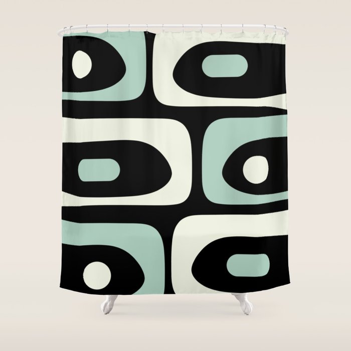 Long Piquet Mid Century Modern Minimalist Pattern Mint Black Shower Curtain Gallery Image 1
