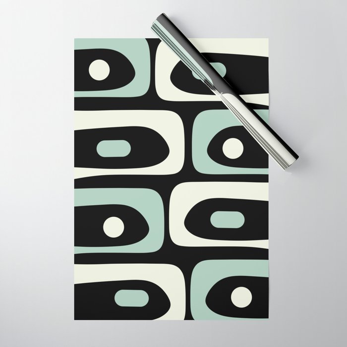 Long Piquet Mid Century Modern Minimalist Pattern Mint Black Wrapping Paper Gallery Image 1