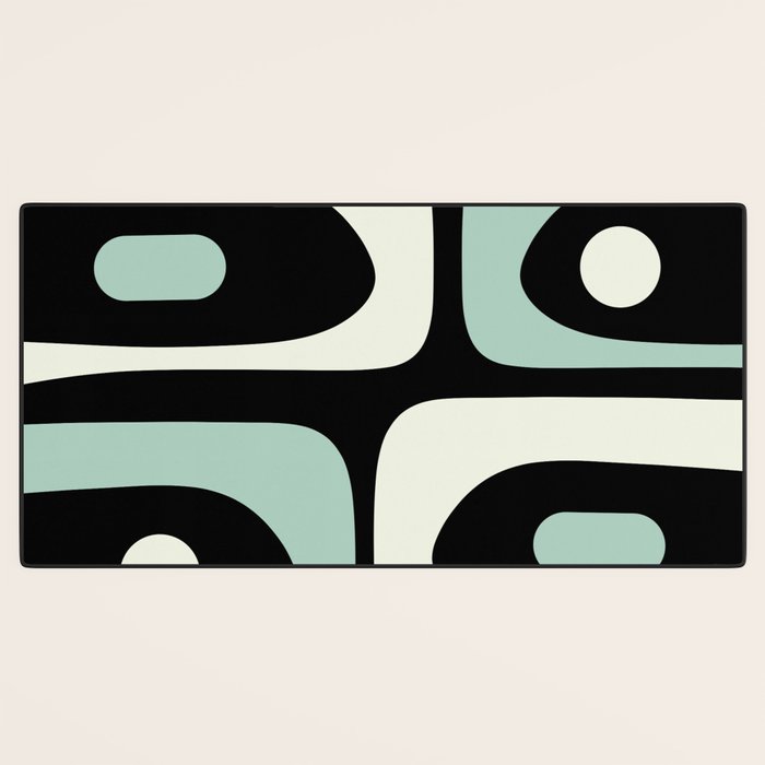Long Piquet Mid Century Modern Minimalist Pattern Mint Black Desk Mat Gallery Image 3