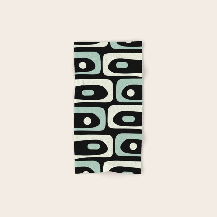 Long Piquet Mid Century Modern Minimalist Pattern Mint Black Bath Towel Gallery Image 1