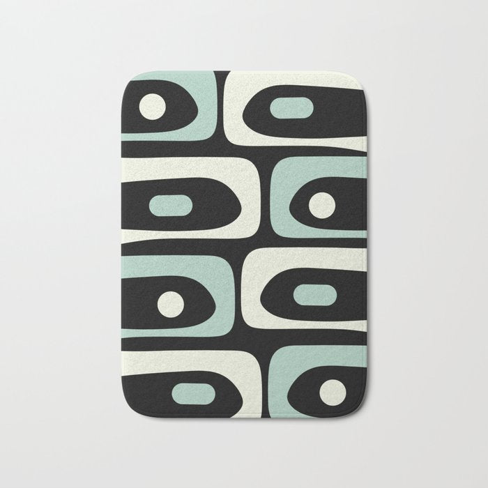 Long Piquet Mid Century Modern Minimalist Pattern Mint Black Bath Mat Gallery Image 1