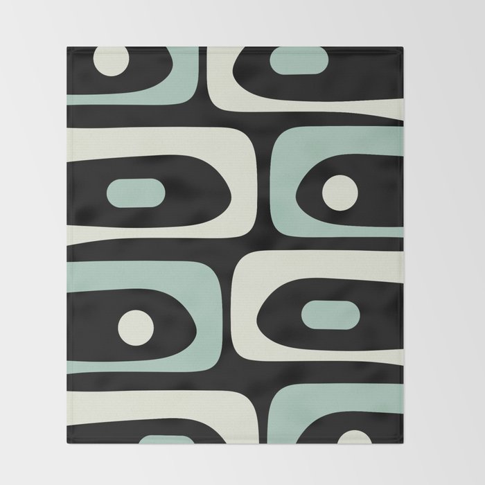 Long Piquet Mid Century Modern Minimalist Pattern Mint Black Throw Blanket Gallery Image 2