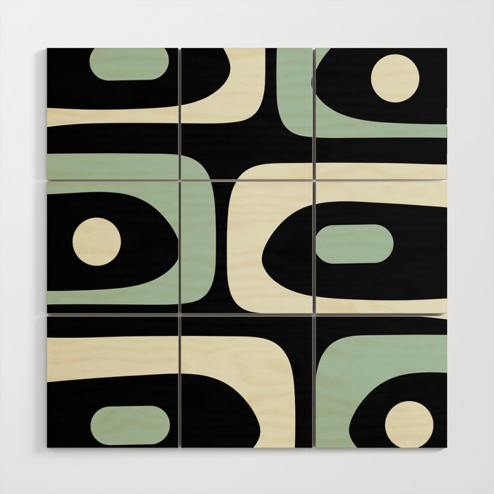 Long Piquet Mid Century Modern Minimalist Pattern Mint Black Wood Wall Art Gallery Image 1