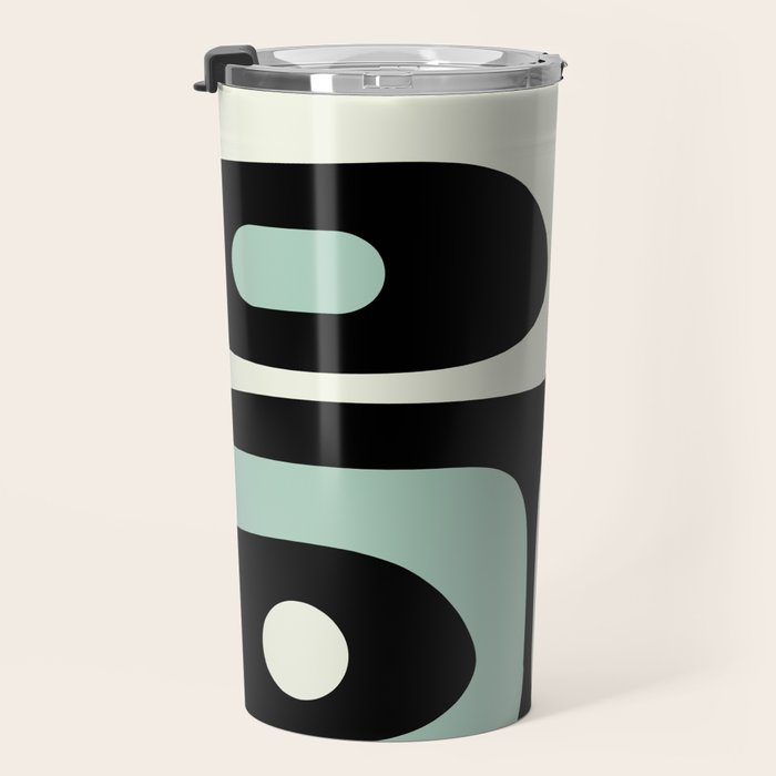 Long Piquet Mid Century Modern Minimalist Pattern Mint Black Travel Mug Gallery Image 3
