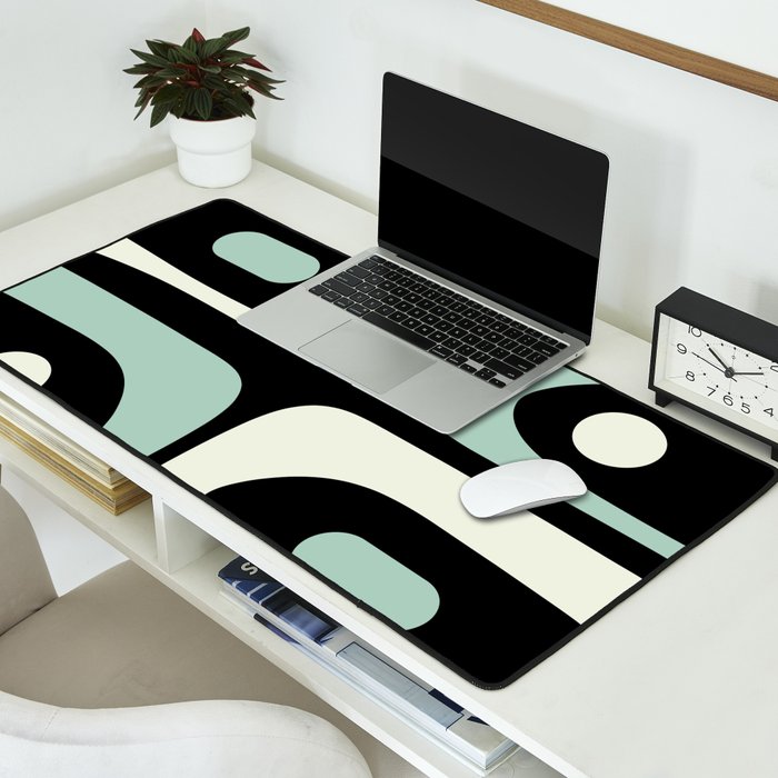 Long Piquet Mid Century Modern Minimalist Pattern Mint Black Desk Mat Gallery Image 2