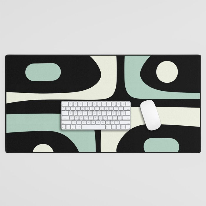 Long Piquet Mid Century Modern Minimalist Pattern Mint Black Desk Mat Gallery Image 1