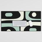 Long Piquet Mid Century Modern Minimalist Pattern Mint Black Desk Mat Gallery Image 1