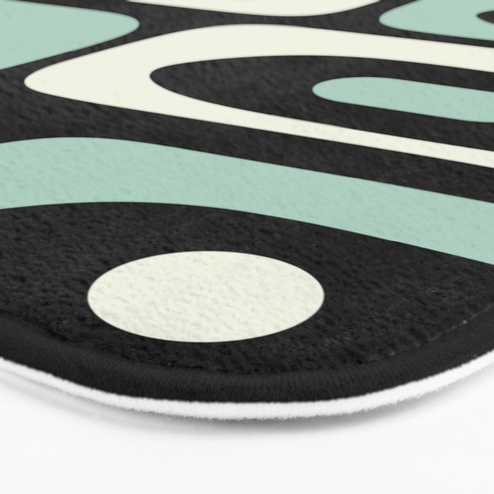 Long Piquet Mid Century Modern Minimalist Pattern Mint Black Bath Mat Gallery Image 3