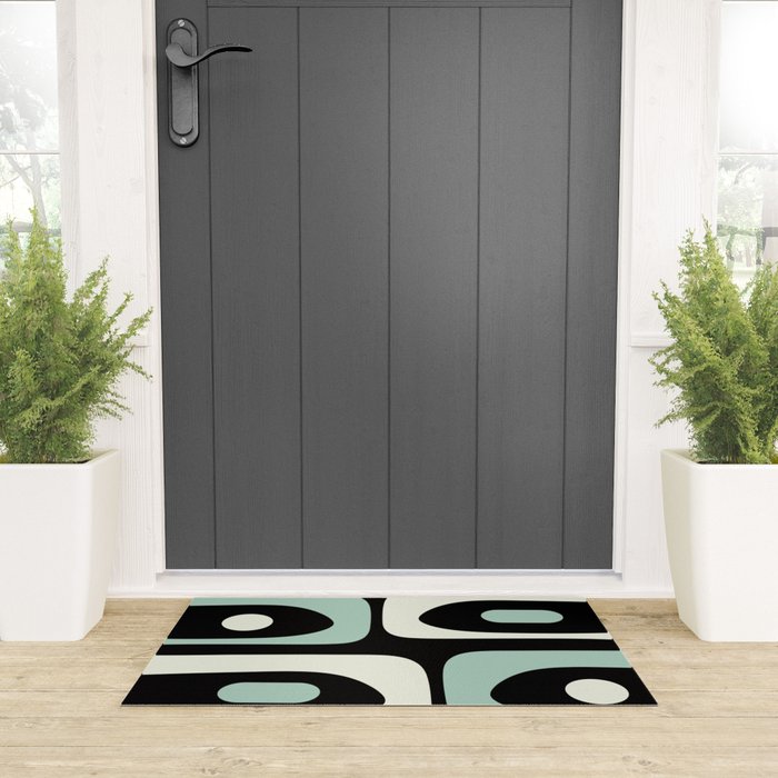 Long Piquet Mid Century Modern Minimalist Pattern Mint Black Welcome Mat Gallery Image 3