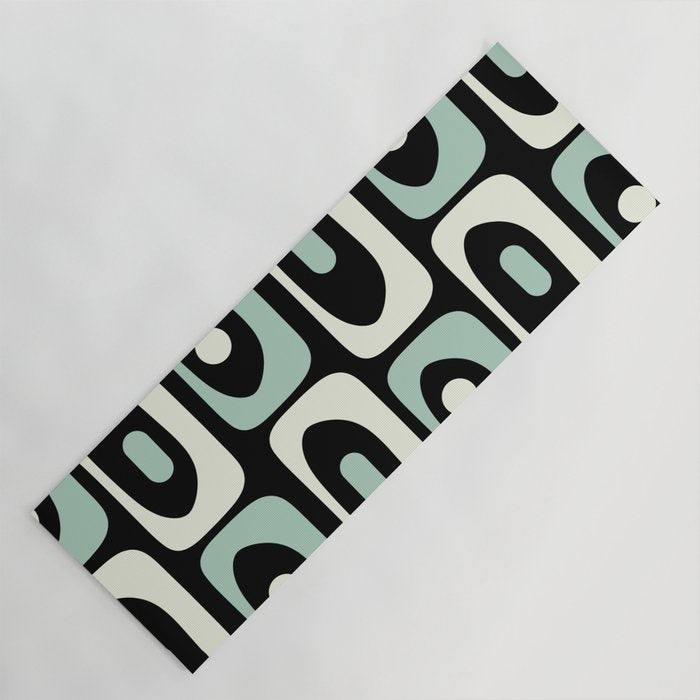 Long Piquet Mid Century Modern Minimalist Pattern Mint Black Yoga Mat Gallery Image 1
