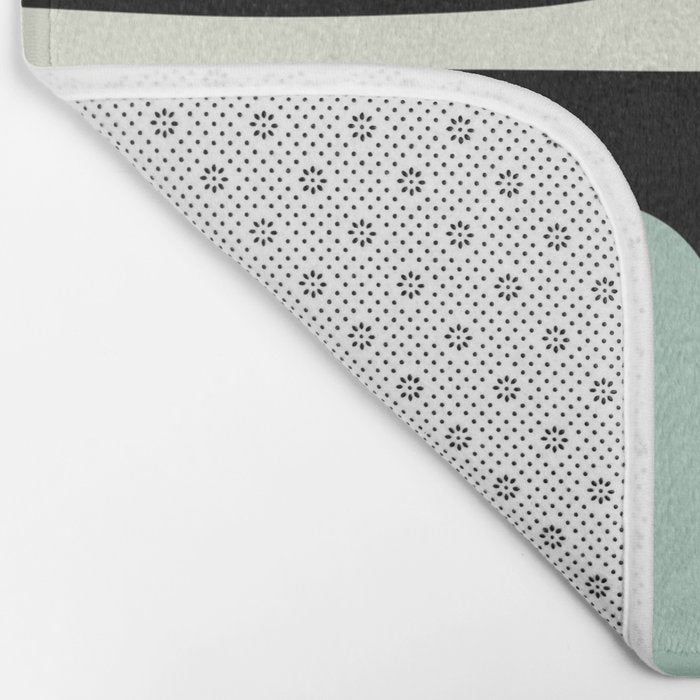 Long Piquet Mid Century Modern Minimalist Pattern Mint Black Bath Mat Gallery Image 2